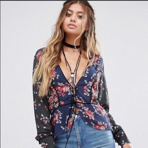 Free People RARE! NWT Floral Button Blouse